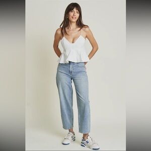 053- Harlow High Rise Barrel Jean, Light Indigo Worn